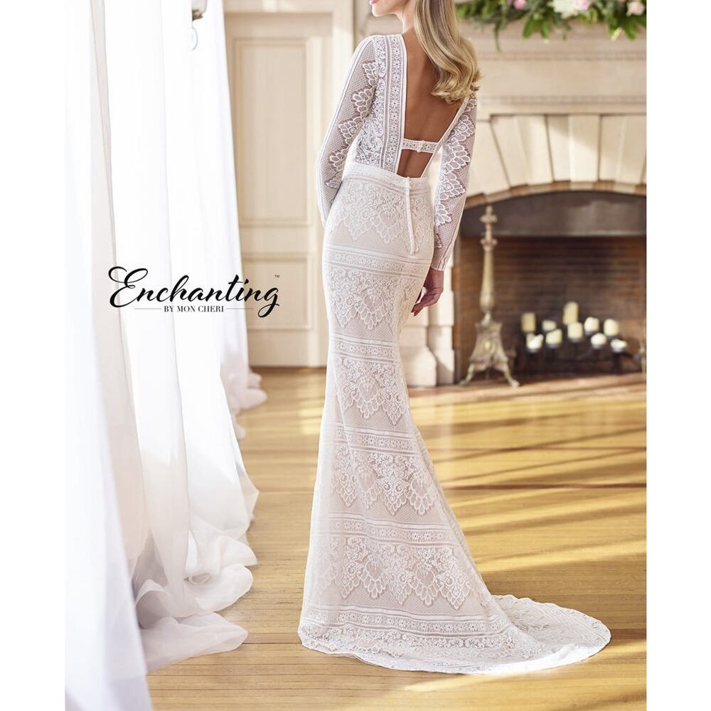 Enchanting By Mon Cherie New 218169 Bohemian Lace Wedding Gown Dress Size 10 View 2